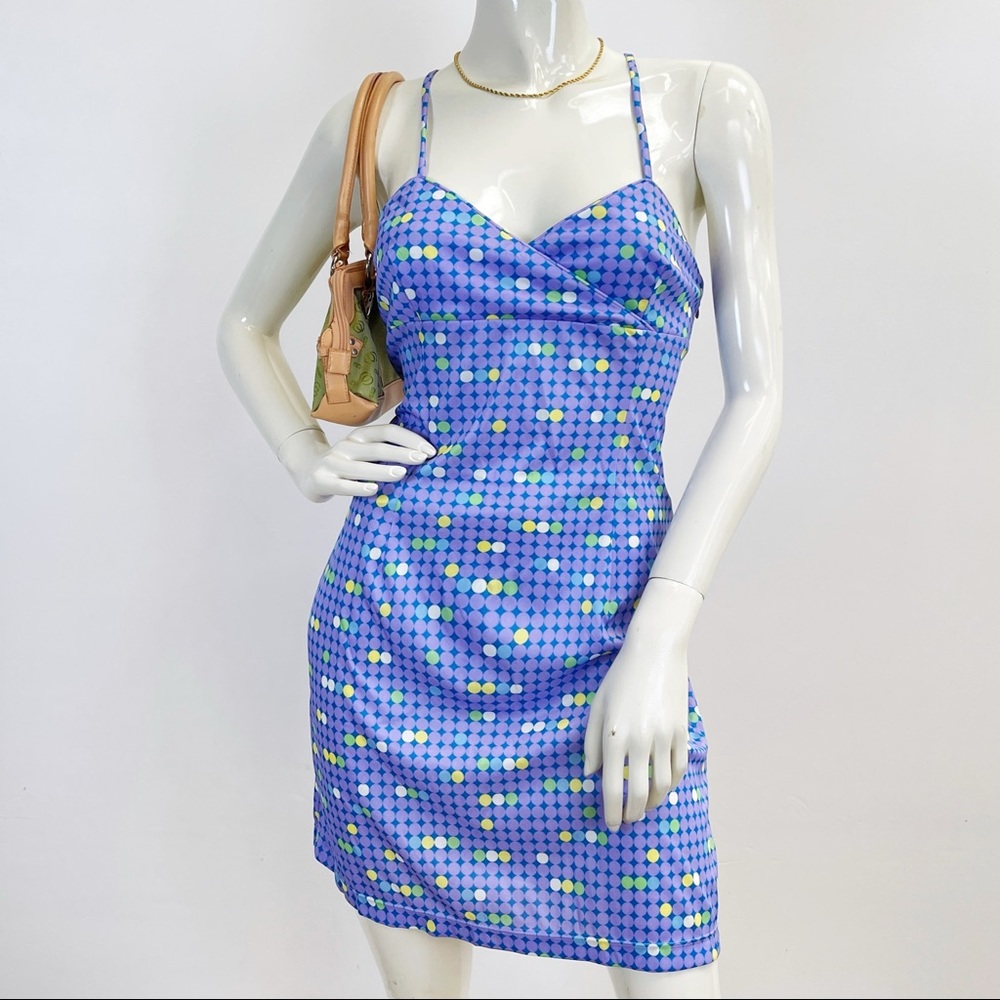 Dollhouse Vintage 90s retro purple mod dot rave minidress size Large
